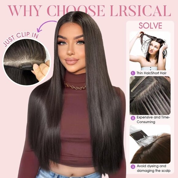 Clip in Hair Extensions Long Straight 22 Inch 4PCS Dark Brown Women